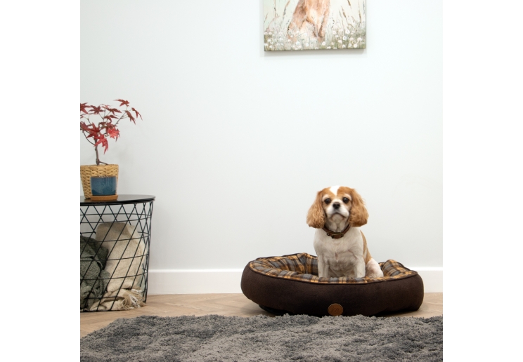 Brown And Blue Tartan Donut Bed 70cm