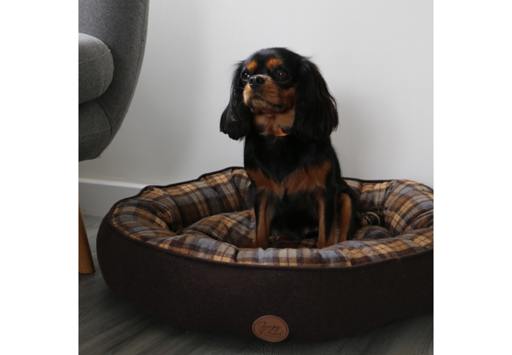 Brown And Blue Tartan Donut Bed 70cm