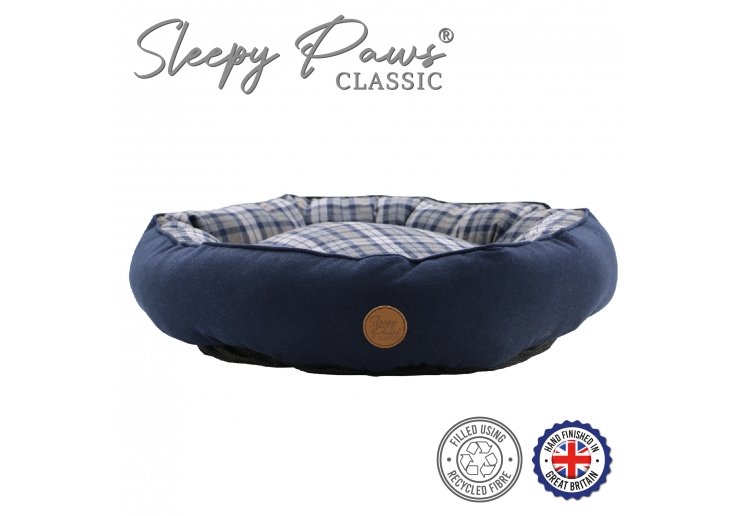 Blue and Grey Tartan Donut Bed 70cm