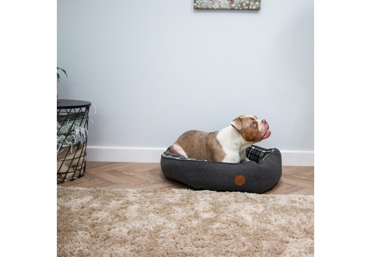 Black and Grey Tartan Donut Bed 70cm