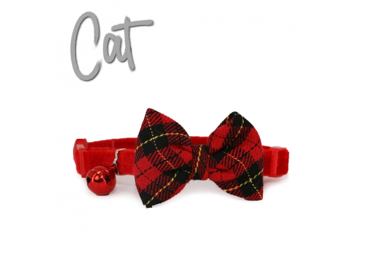 Vintage Bow Safety Cat Collar Tartan