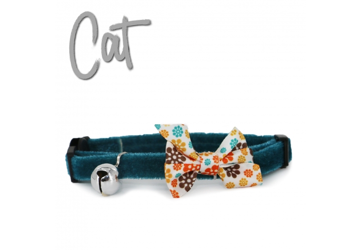 Vintage Bow Safety Cat Collar Teal