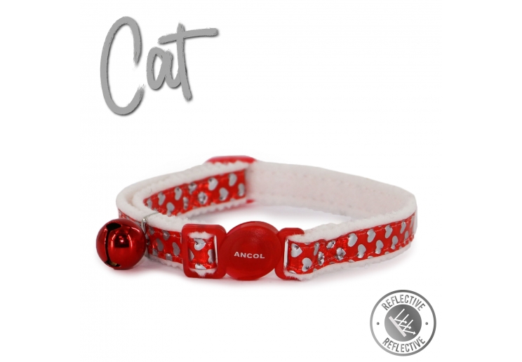 Refl Hearts Safety Cat Collar Red