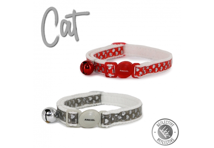 Refl Hearts Safety Cat Collar Silver