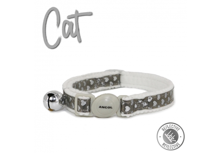 Refl Hearts Safety Cat Collar Silver