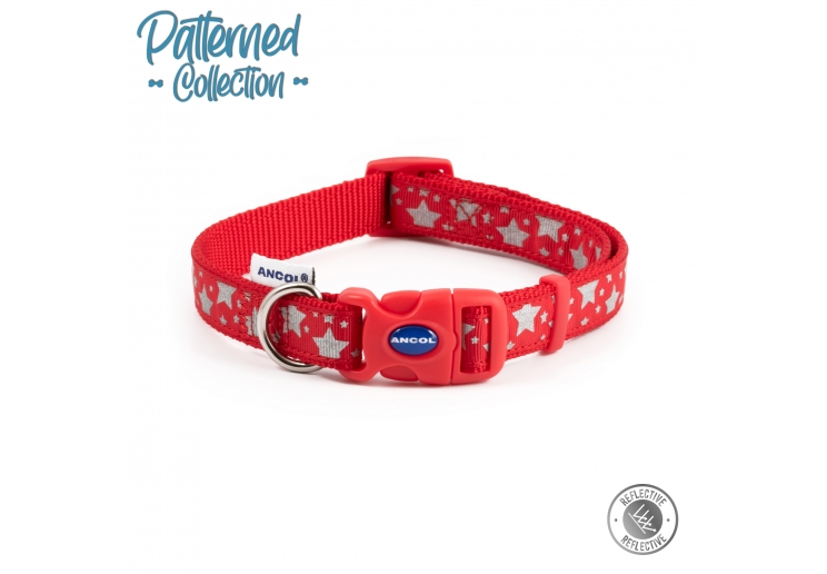 Fashion Collar Red Reflective Stars Adj 20-30cm